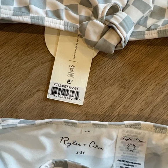 NWT Rylee + Cru Girls Checkerboard Bikini Set in Light Blue and White - Picture 2 of 4